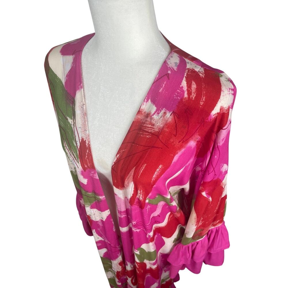 Anthropologie Bel Kazan Floral Kaftan Kimono Maxi Duster Ruffles Bell Sleeve OS - Picture 7 of 15